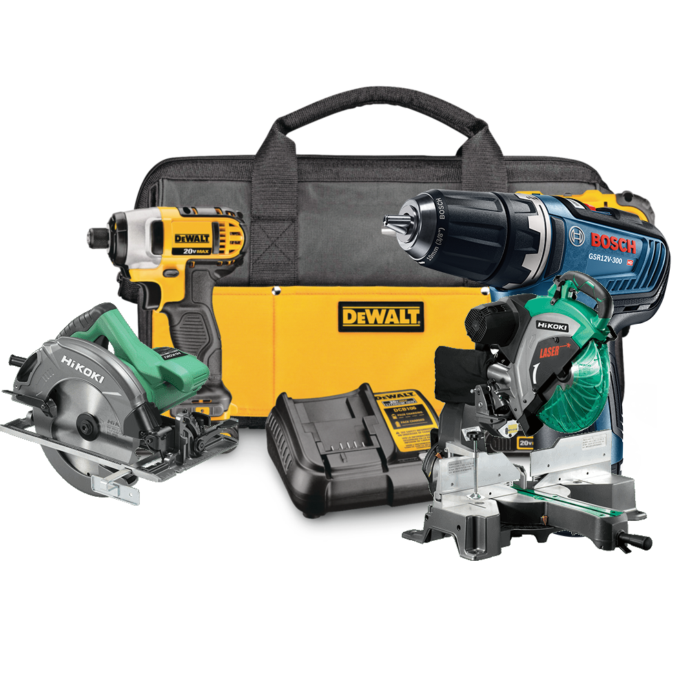 Powertools from brands like Hikaki, Dewalt and Bosch